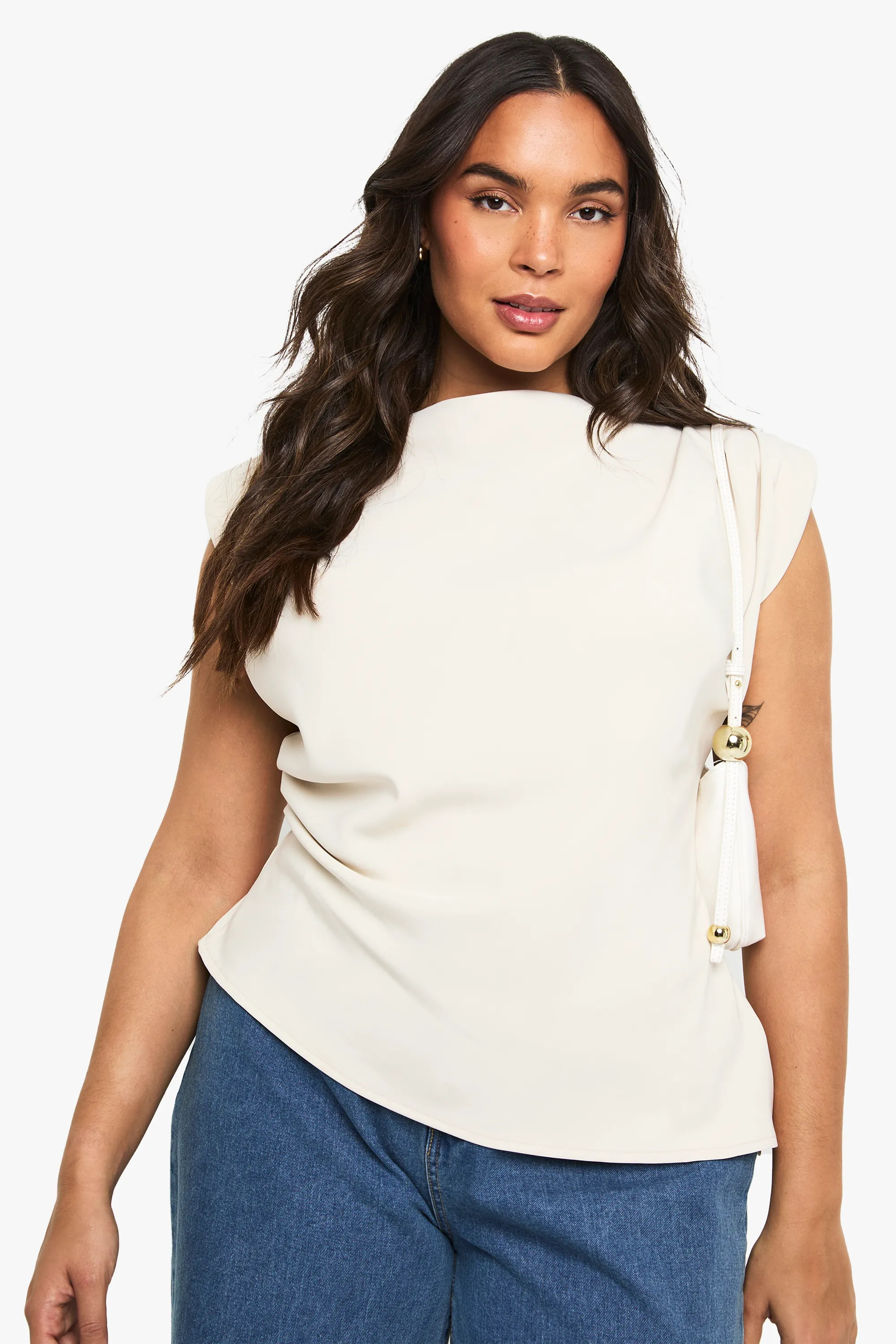 Plus Gathered Shoulder Pad Asymmetric Blouse | boohoo (US & Canada)