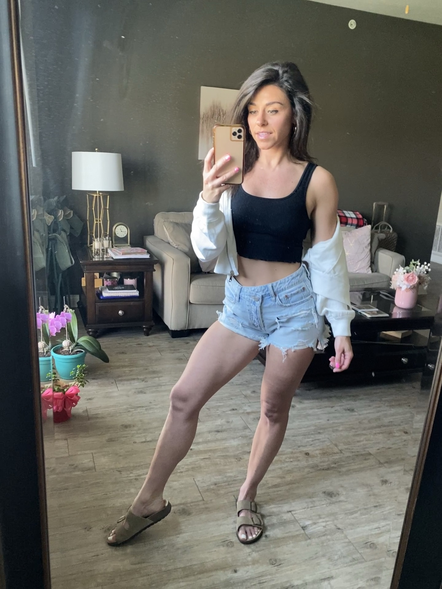 Spring outfit with mom shorts, crop top, crop oversized zip hoodie and Birkenstocks

#LTKfindsunder100 #LTKshoecrush #LTKsalealert