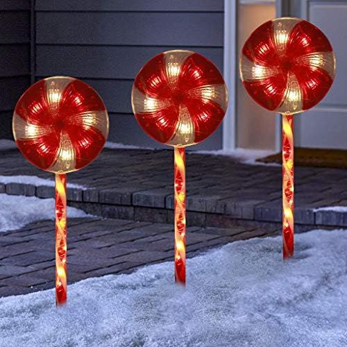 EAMBRITE 3PK 23.625" 48LT Lollipops Peppermint Pathway Markers with 8 Modes Christmas Lollipops P... | Amazon (US)