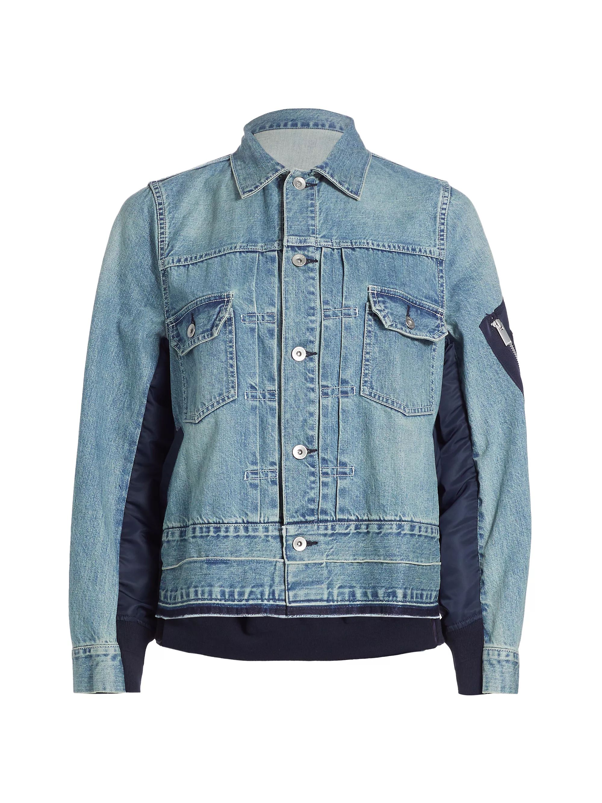 Shop Sacai Denim Twill Mix Media Jacket | Saks Fifth Avenue | Saks Fifth Avenue