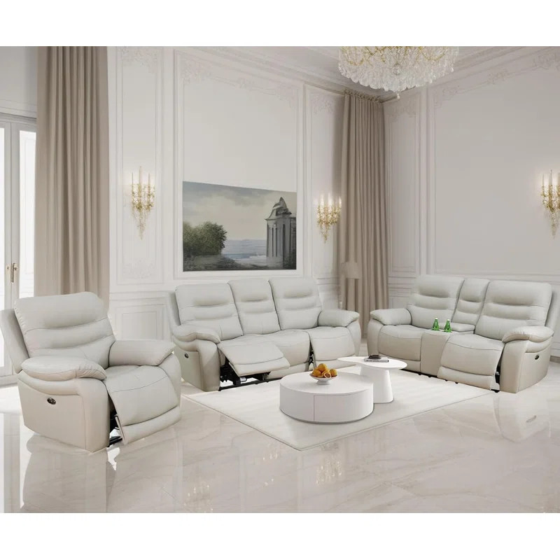 Royace 3-Piece Breathing Leather Living Room Power Recliner Sofa Set (Set of 3) | Wayfair North America