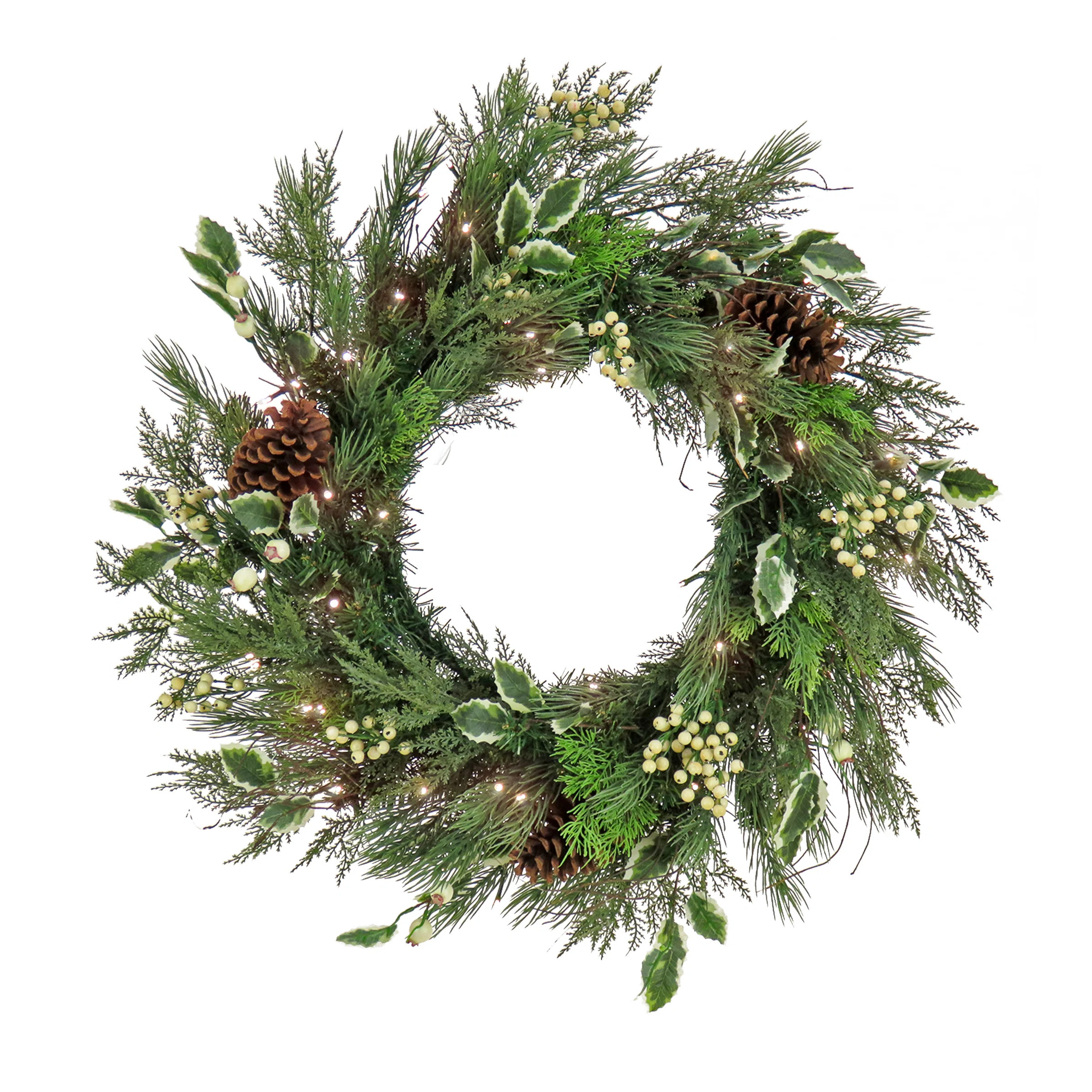 HGTV Home Collection 28" HGTV Home Collection Pre-Lit Holly And Berry Wreath & Reviews | Wayfair | Wayfair North America