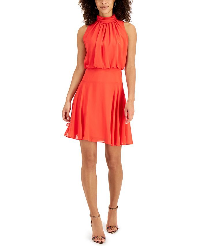 Petite Mock Neck Blouson Dress | Macys (US)