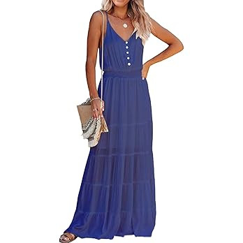 PRETTYGARDEN Women's Casual Summer Dress Spaghetti Strap Sleeveless High Waist Beach Long Maxi Su... | Amazon (US)