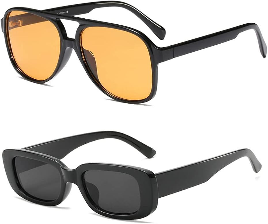 Freckles Mark Vintage Retro 70s Sunglasses for Women Men Classic Large Squared Aviator Frame UV40... | Amazon (US)