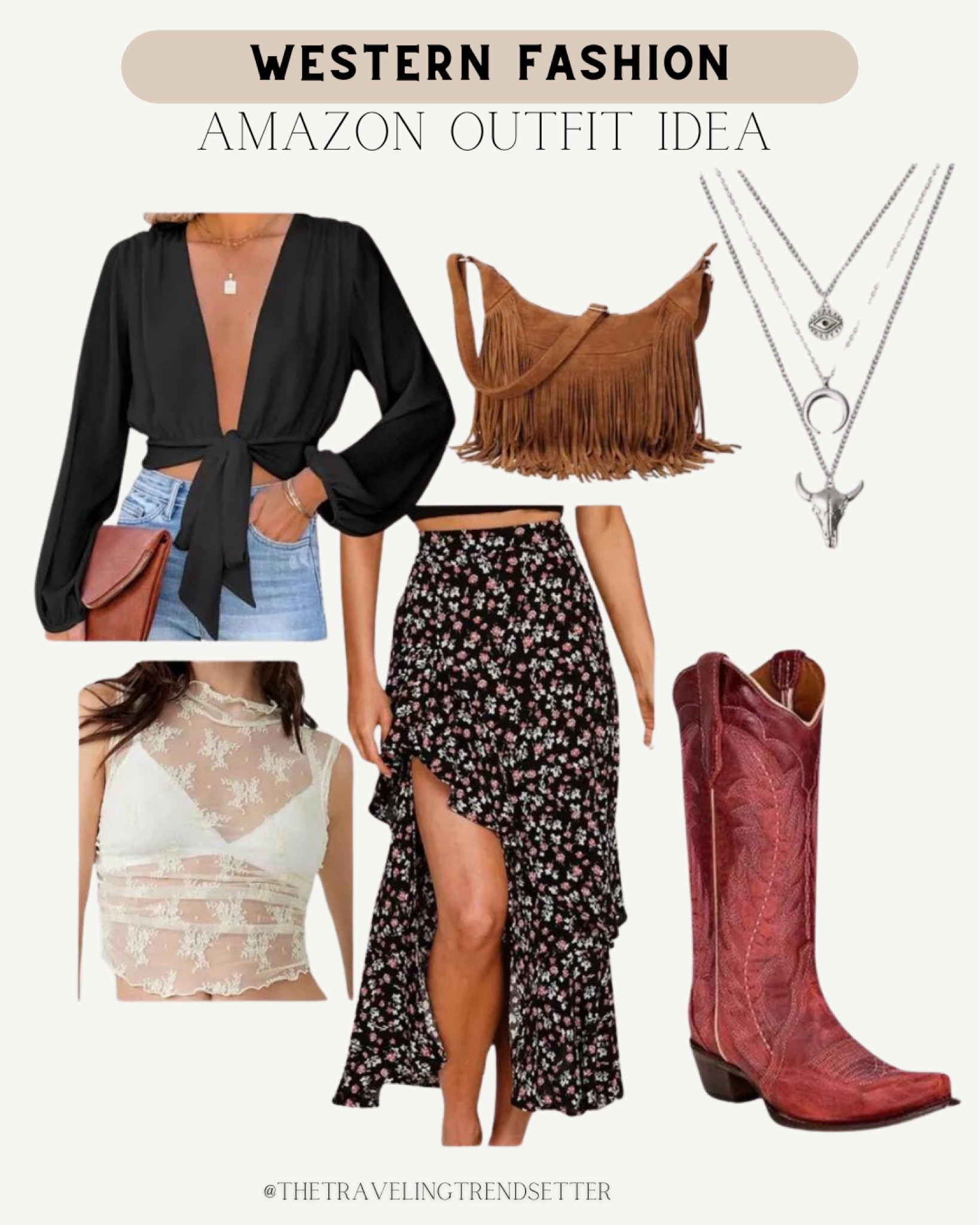 Western fashion Amazon outfit idea - country concert outfit - red cowgirl boots - western necklace -lace mesh 

#LTKFindsUnder50 #LTKStyleTip #LTKFindsUnder100