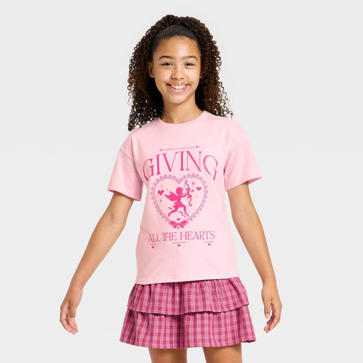 Girls' Short Sleeve Valentine's Day 'Candy Hearts' Oversized Graphic T-Shirt - Cat & Jack™ Pink | Target