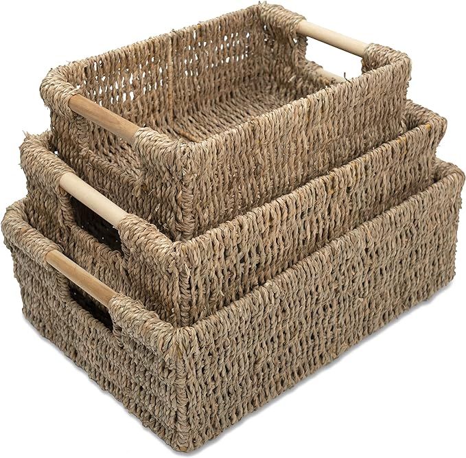 VATIMA Wicker Baskets for Storage Organizing, Seagrass Storage Baskets Rectangular Wicker Basket ... | Amazon (US)