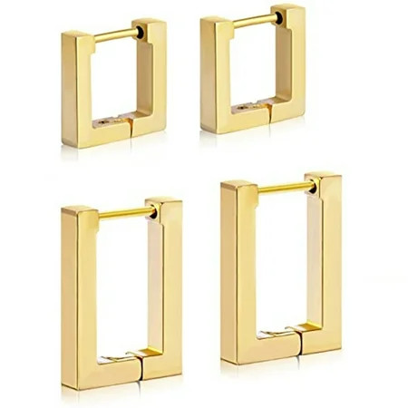 2 Pairs 14K Gold Hoop Earrings for Women Small Dainty Geometric Square and Rectangle Huggies Hoops f | Walmart (US)