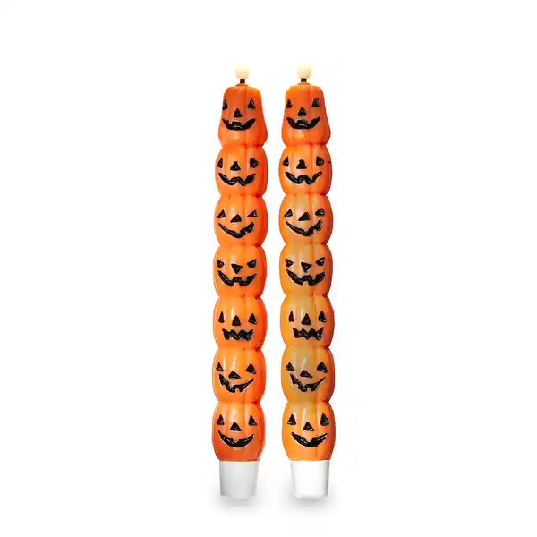 Halloween Jack-O-Lantern LED Tapers Set of 2 Orange Multi 1.08x8.8 in | Bed Bath & Beyond