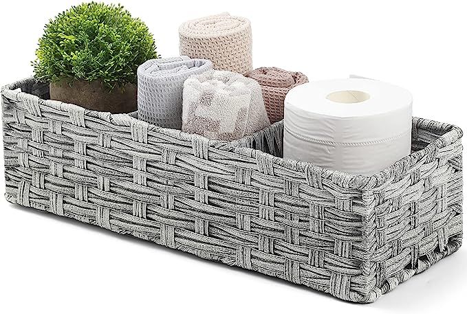 [Larger Compartments] Toilet Tank Topper Paper Basket - Tank Tray Split Hand-Woven Basket - Small... | Amazon (US)