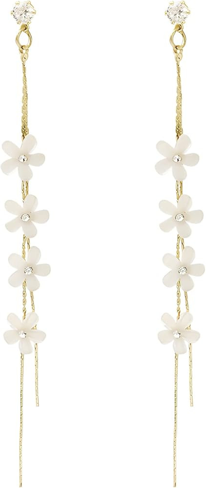 Flower Drop Earrings, Clover Earrings 925 Silver Needle Post Back, Linear Earrings, Flower Dangle... | Amazon (US)