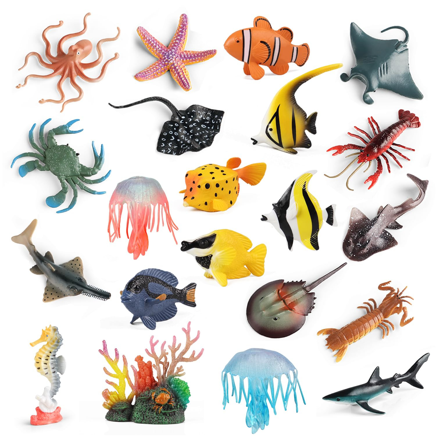 Sea Animals Toys Figures 21Pcs, Plastic Marine Creature Shark Fish Starfish Crab Lobster Octopus ... | Amazon (US)
