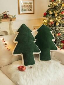 1pc Christmas Tree Shaped Polyester Throw Pillow | SHEIN