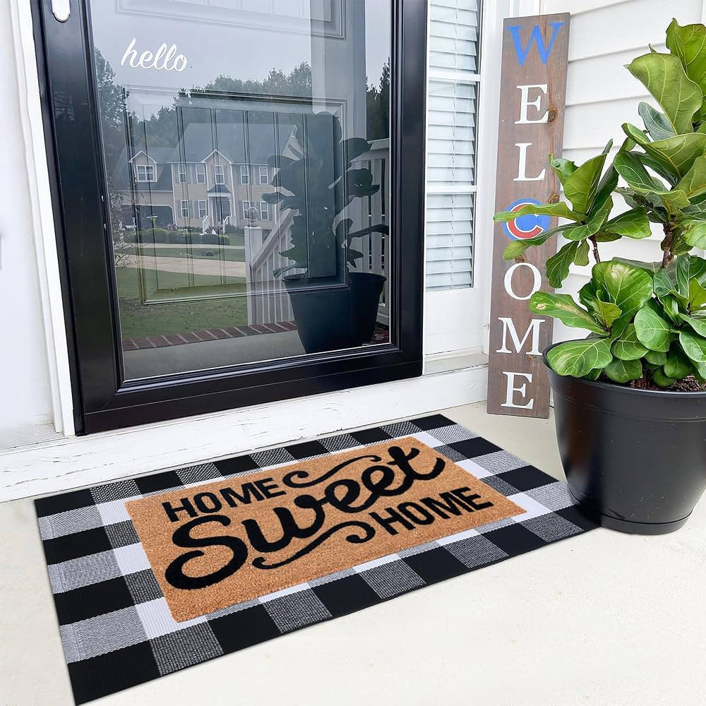 100% Coco Coir Welcome Mat + 28 x 43 Inches Buffalo Plaid Rug Combo Set - Farmhouse Front Porch E... | Amazon (US)