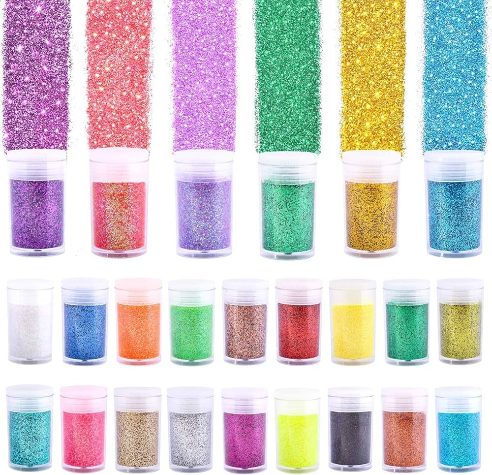 24 Colors Glitter Set, Fine Glitter for Resin, Arts and Craft Supplies Glitter, Festival Glitter ... | Amazon (US)