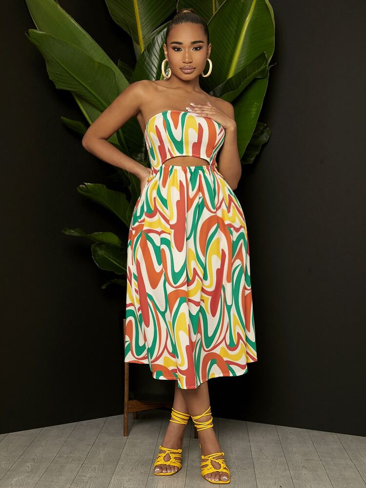 SHEIN SXY Vestido con fruncido con estampado con abertura | SHEIN