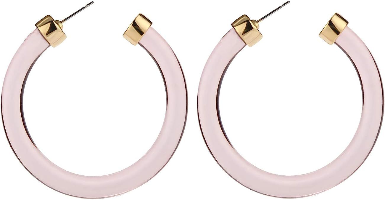 LEGITTA Transparent Color Lucite Resin Hoop Earrings Acetate Statement Drop Earrings | Amazon (US)