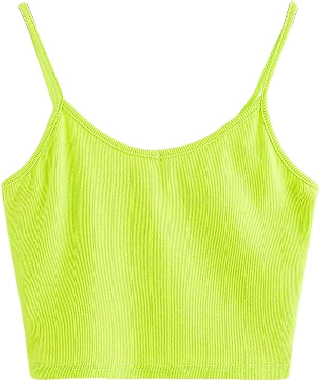 SheIn Women's Casual V Neck Sleeveless Ribbed Knit Cami Crop Top | Amazon (US)