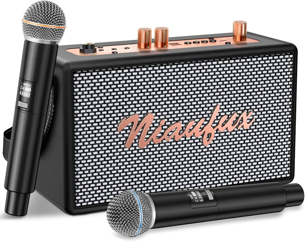 Retro Karaoke Machine with Two Wireless Microphones, Portable Bluetooth Speaker for Adults and Ki... | Amazon (US)