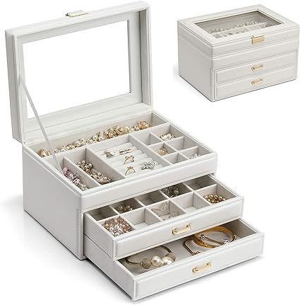 Vlando Jewelry Box Large-Capacity Jewelry Storage Box, Mirror Jewelry Storage Box, Girl/Woman Ear... | Amazon (US)