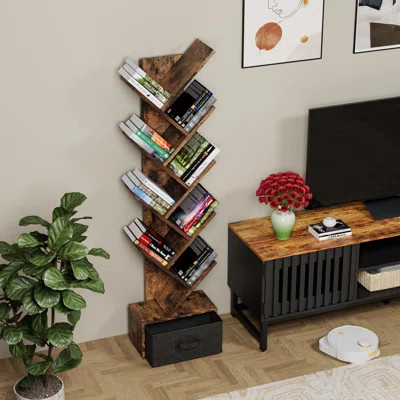 9 Tier Tree Bookshelf with Drawer Bookcase | Wayfair North America