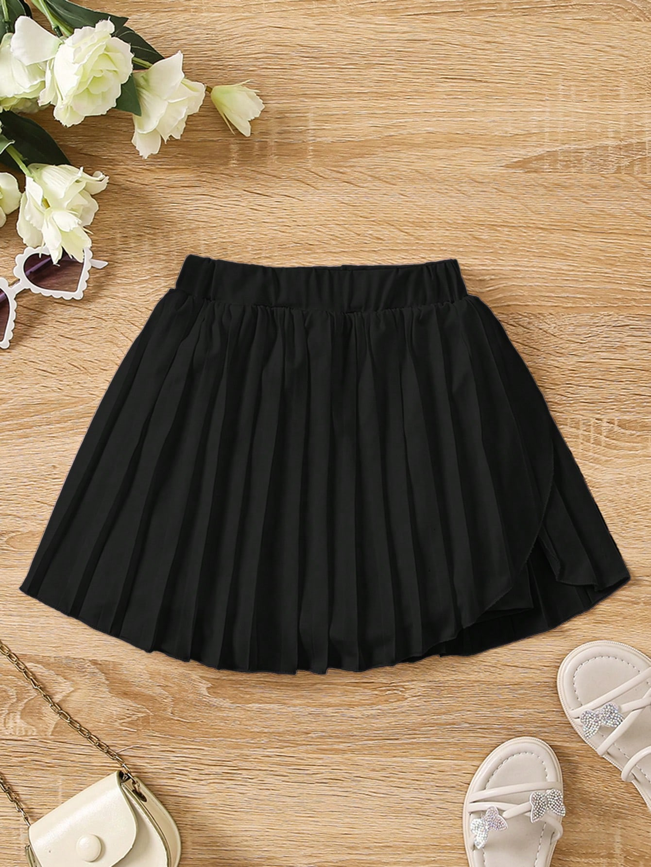 TrendsSHEIN Young Girls  Solid Pleated Skort | SHEIN