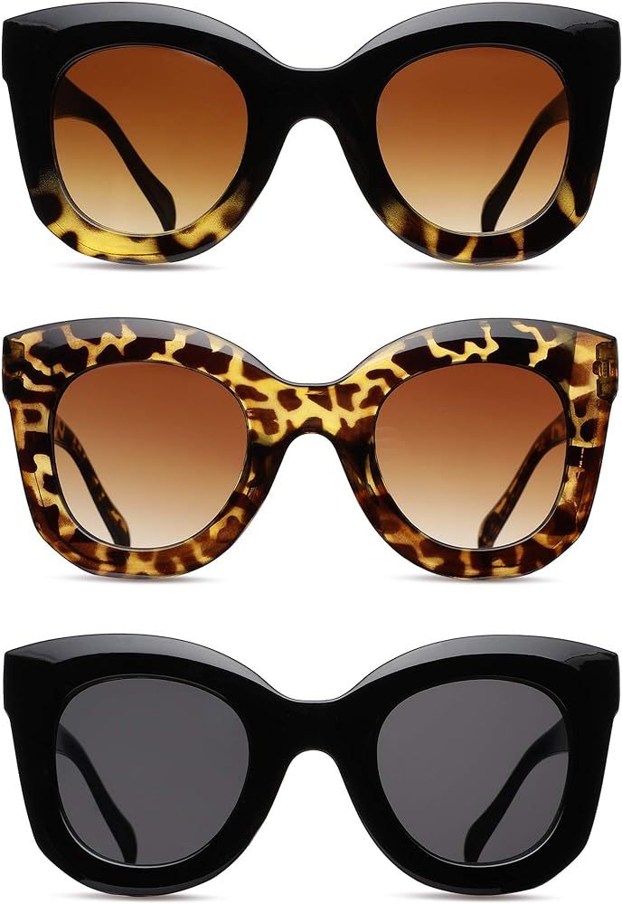 3 Pieces Butterfly Sunglasses Oversized Cat Eye Sunglasses Vintage Retro Eyewear for Women | Amazon (US)