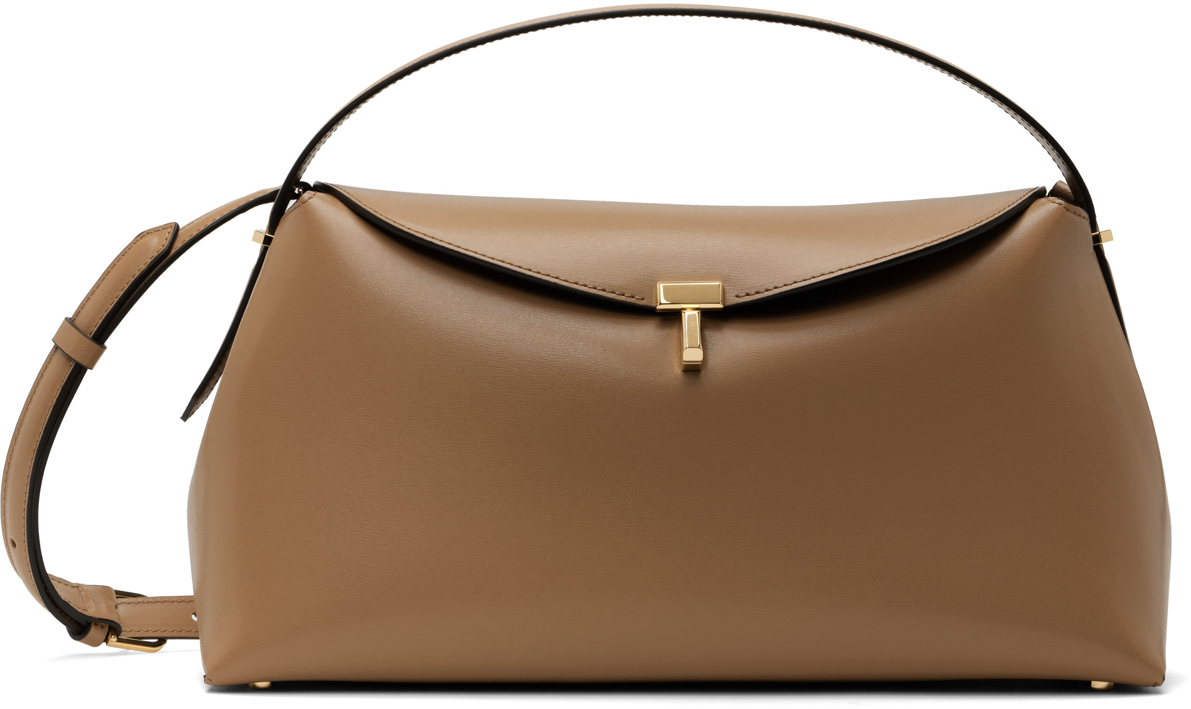 TOTEME Taupe T-Lock Leather Top Handle Bag | SSENSE