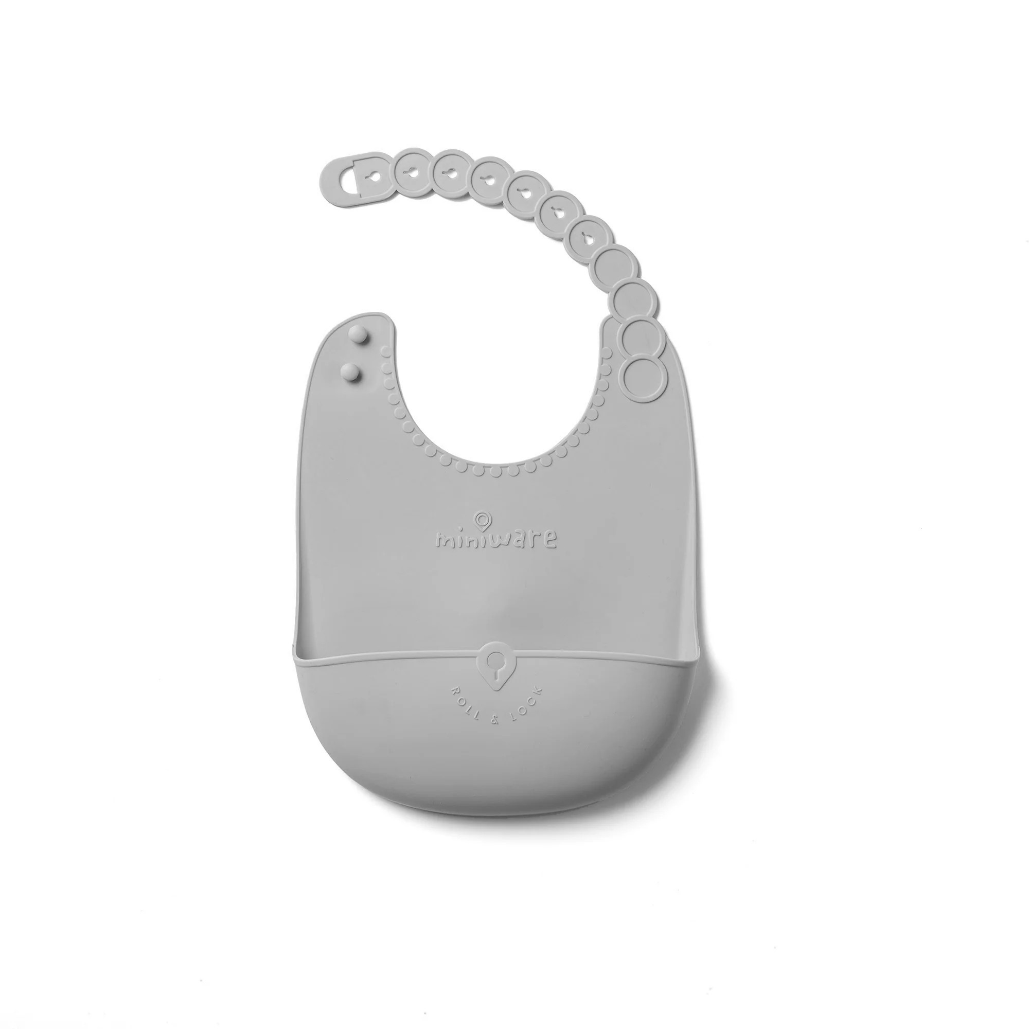 Roll & Lock silicone bib Dove Grey | Miniware