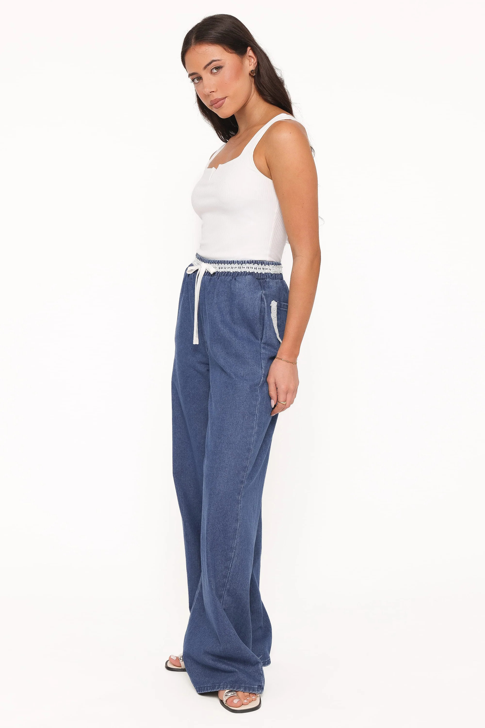 Siun Wide Leg Denim Joggers - Medium Wash | Petal & Pup (US)