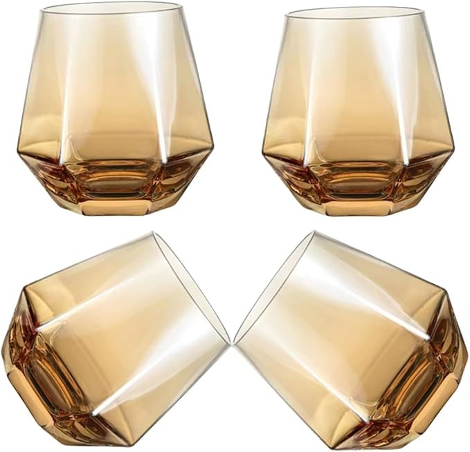 Wine Glasses Set Of 4,Stemless Diamond Shape 10 Oz Amber Christmas Glassware For Red Wine, Cockta... | Amazon (US)
