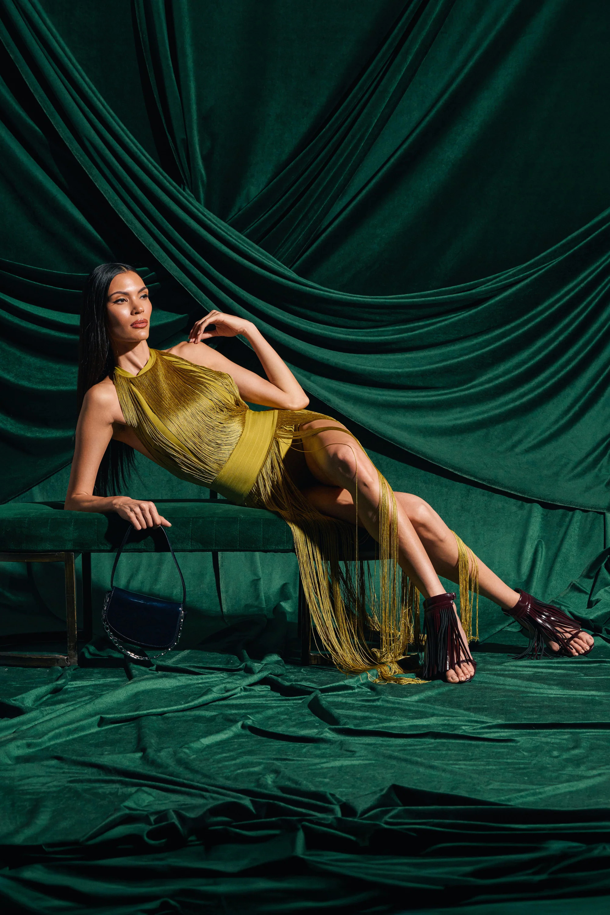 RENEE FRINGE ROMPER IN GREEN | AKIRA