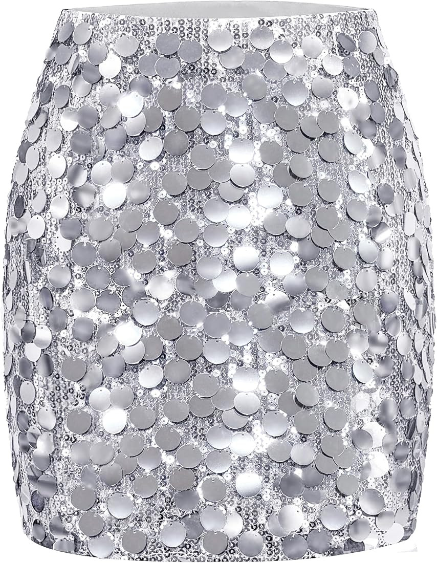 MANER Women's Sequin Skirt Sparkle Stretchy Bodycon Mini Skirts Night Out Party | Amazon (US)