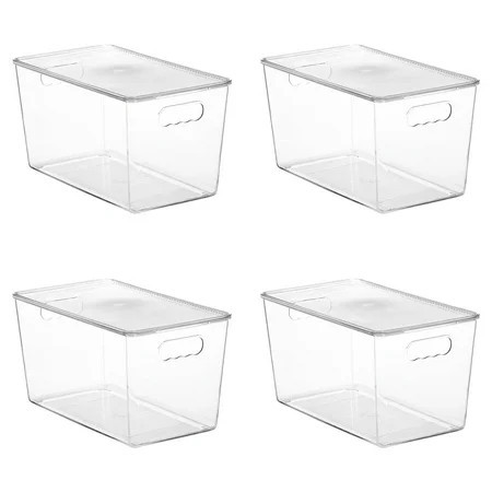 Vtopmart 4 Pack Clear Plastic Storage Bins with Lids, Pantry Organizer, for Cabinet, Kitchen, XLarge | Walmart (US)