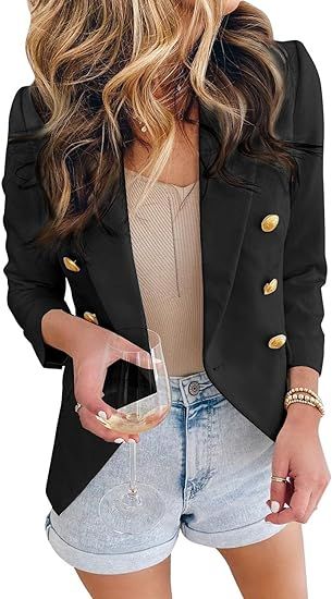 Lovezesent Womens Casual Label Open Front Cardigan Jackets Work Office Blazer Suit | Amazon (US)