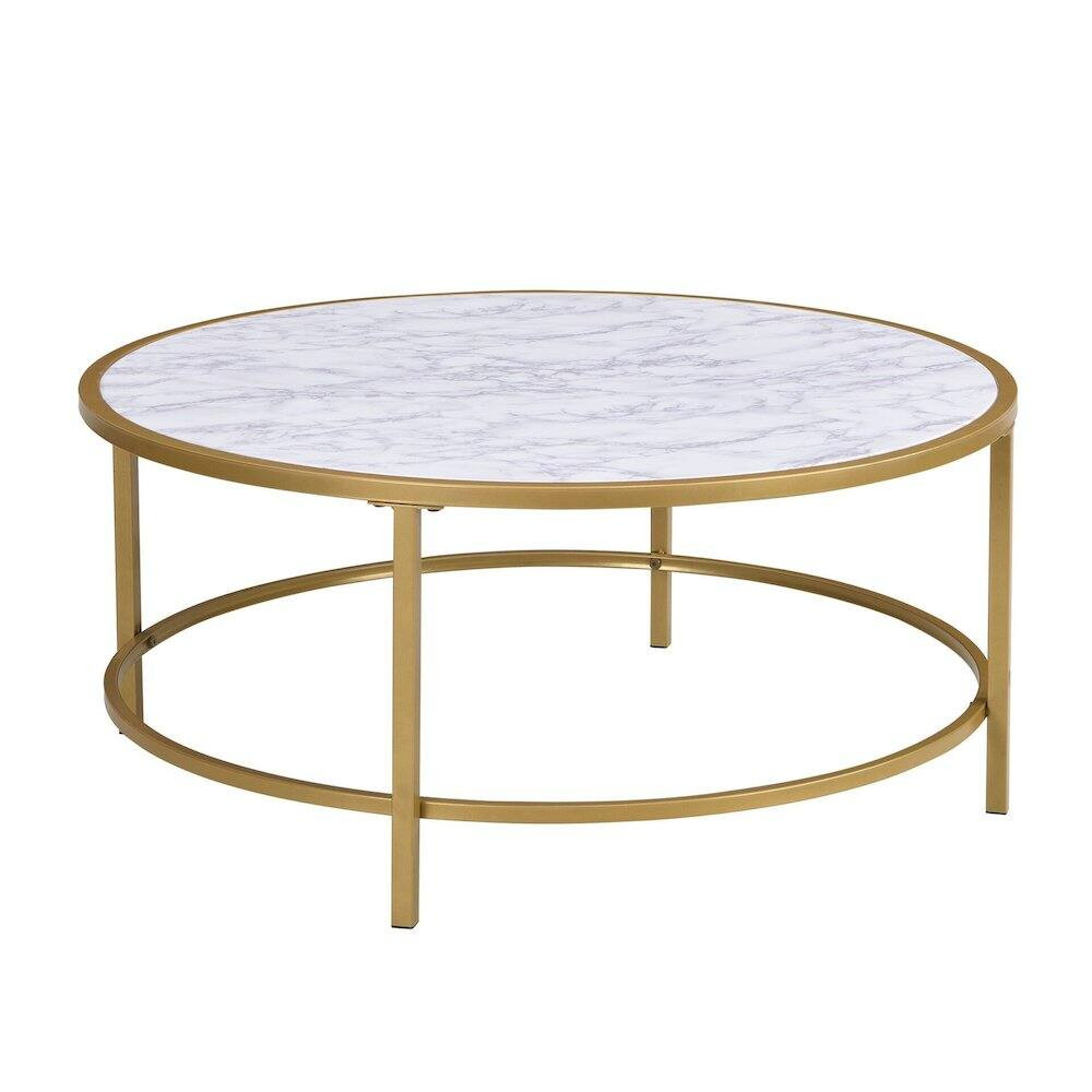 Carolina Chair & Table - Verazano Faux Marble Top 36" Round Coffee Table - Gold | Best Buy U.S.
