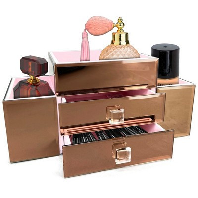 OnDisplay Emma 2 Drawer Tiered Mirrored Glass Makeup/Jewelry Organizer (Rose Gold) | Target