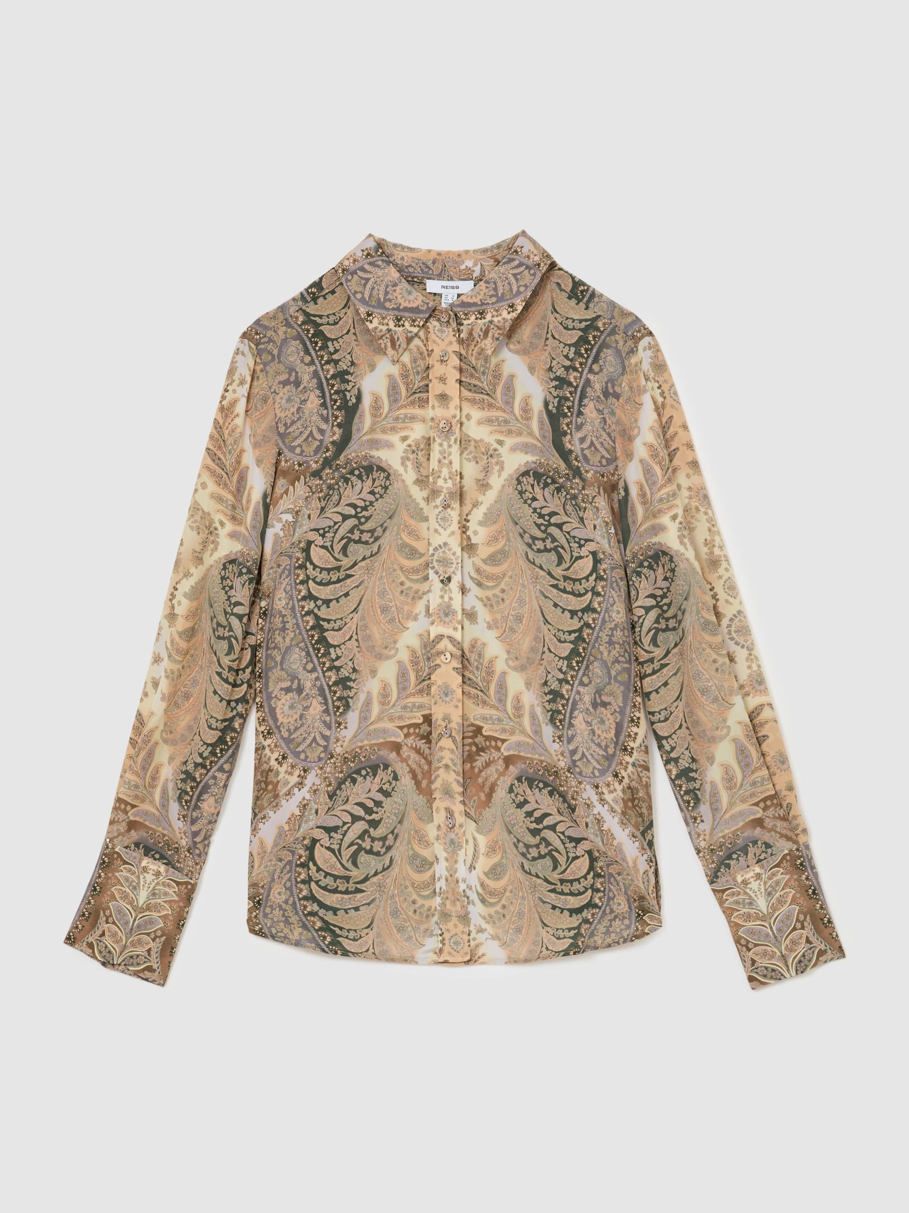 Reiss Paisley-Print Long-Sleeve Shirt in Grey/Neutral | REISS | Reiss US