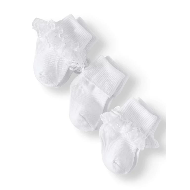 Jefferies Socks Baby and Toddler Girls Eyelet Lace Trim Turn-Cuff Socks, 3-Pack | Walmart (US)