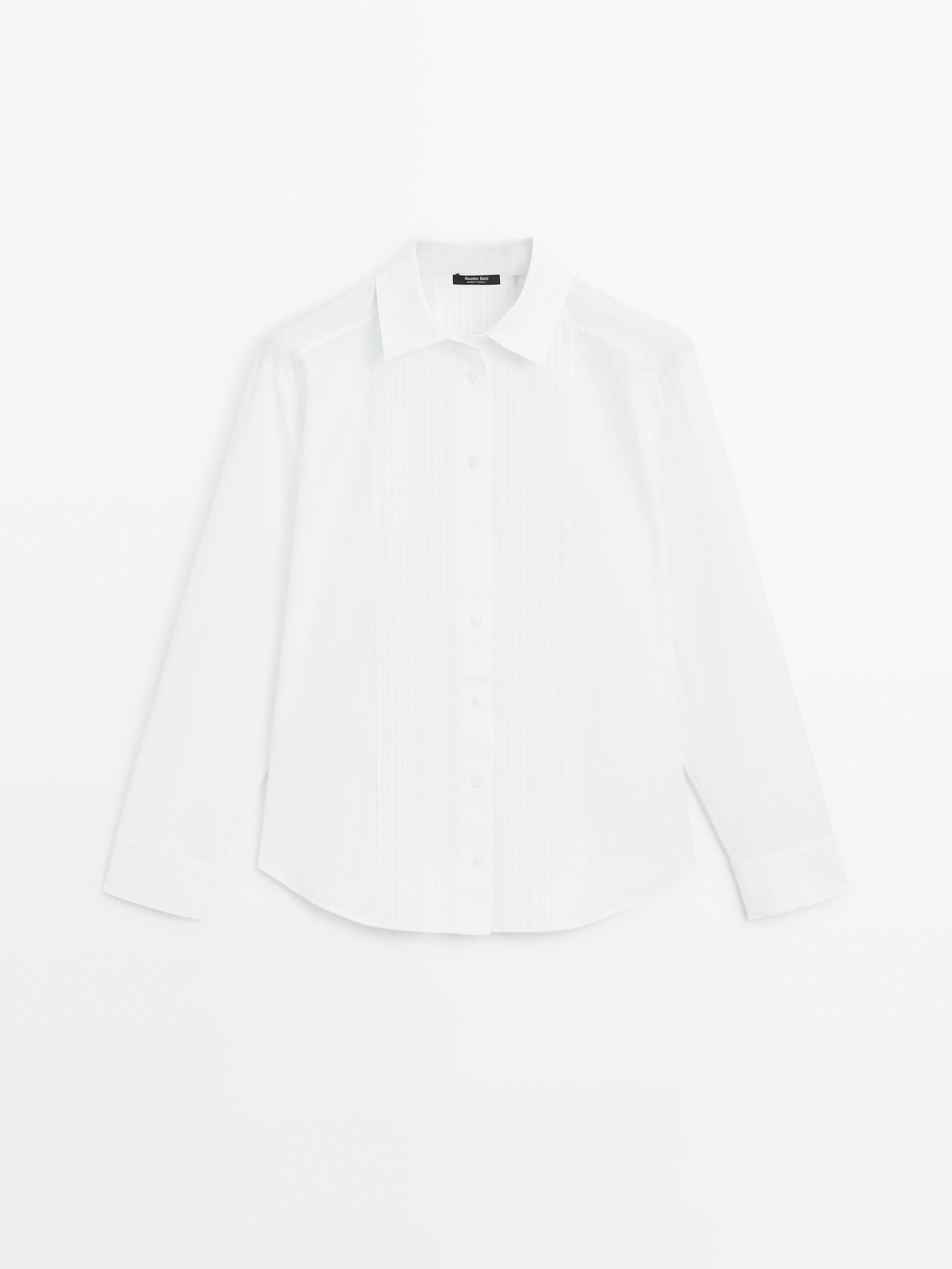 Hemd aus 100 % Baumwolle mit schmalen Nadelfalten | Massimo Dutti DE