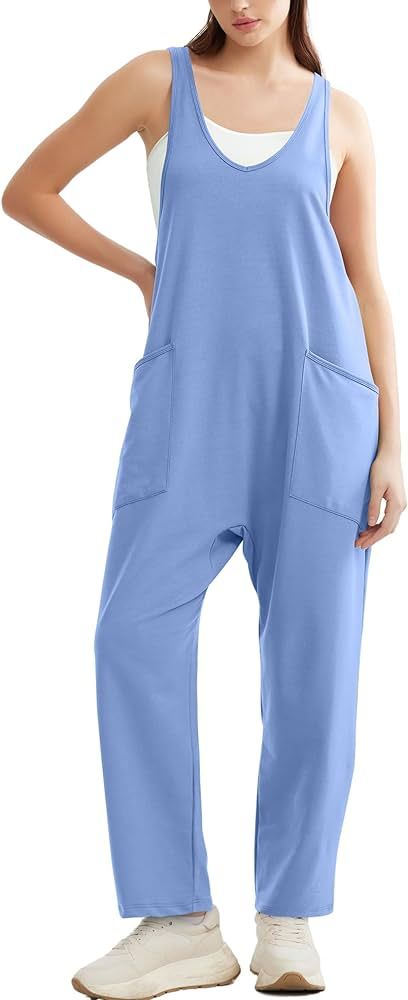 OFEEFAN Jumpsuits For Women Casual Summer Dressy Sleeveless Overalls Long Loose Baggy Rompers Jum... | Amazon (US)