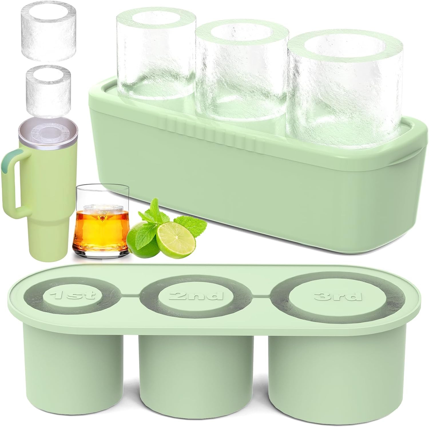 Ice Cube Tray for Tumbler Cup 30Oz-40Oz, 3 Pcs Silicone Cylinder Ice Mold with Lid and Bin for Fr... | Amazon (US)