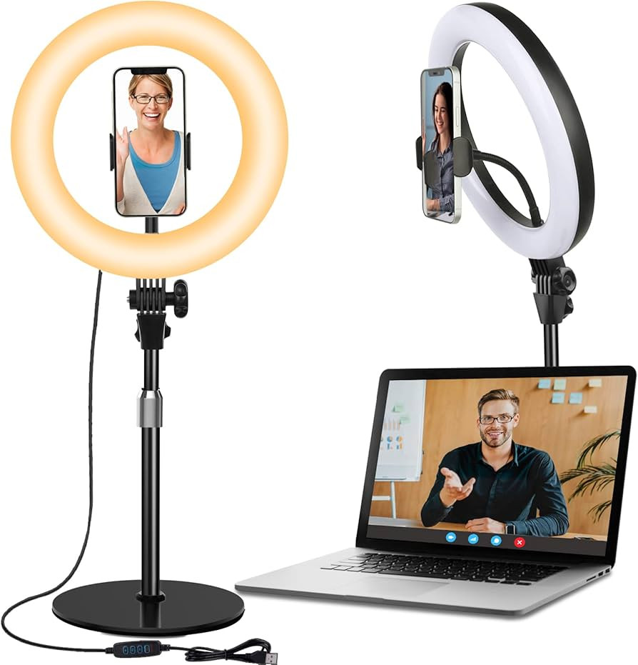 Desk Ring Light with Stand and Phone Holder - 10.5'' Desktop Light Ring for Video Recording, Podc... | Amazon (US)
