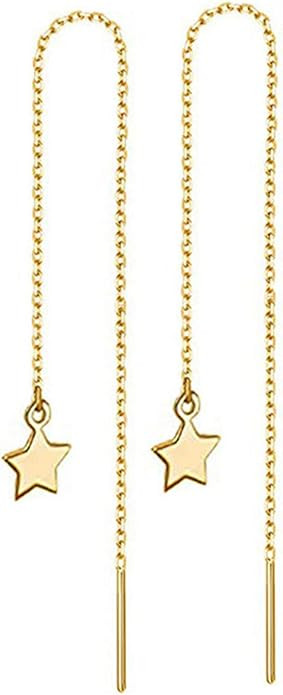 WangGao Stainless Steel Cute Dangle Earrings Long Chain Tassel Earrings For Girls Pentagram Threa... | Amazon (US)