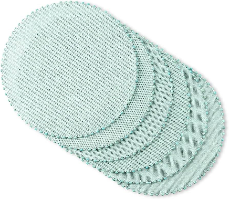 Martha Stewart Woven Water Resistant Lindos Placemat Set 6-Pack, 15" Round, Aqua | Amazon (US)