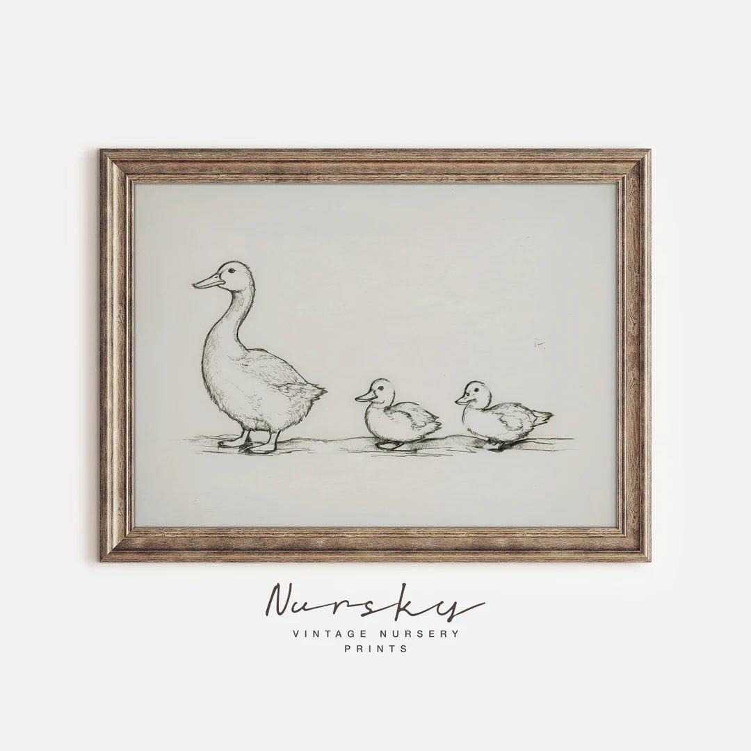 Vintage Geese Drawing Woodland Baby Mallard Duck Animal Print Nursery Goose Decor Farm Animal Art... | Etsy (US)