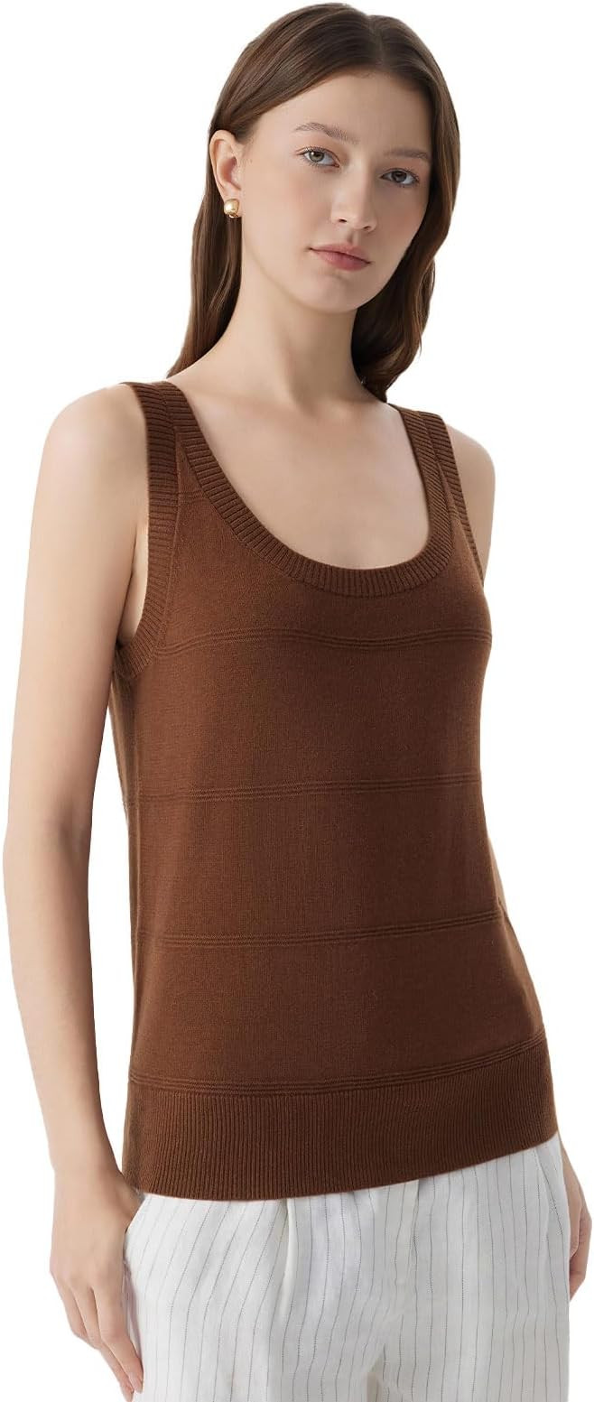 SUUKSESS Women Silk Cashmere Blend Scoop Neck Knit Summer Sweater Lightweight Tank Tops | Amazon (US)