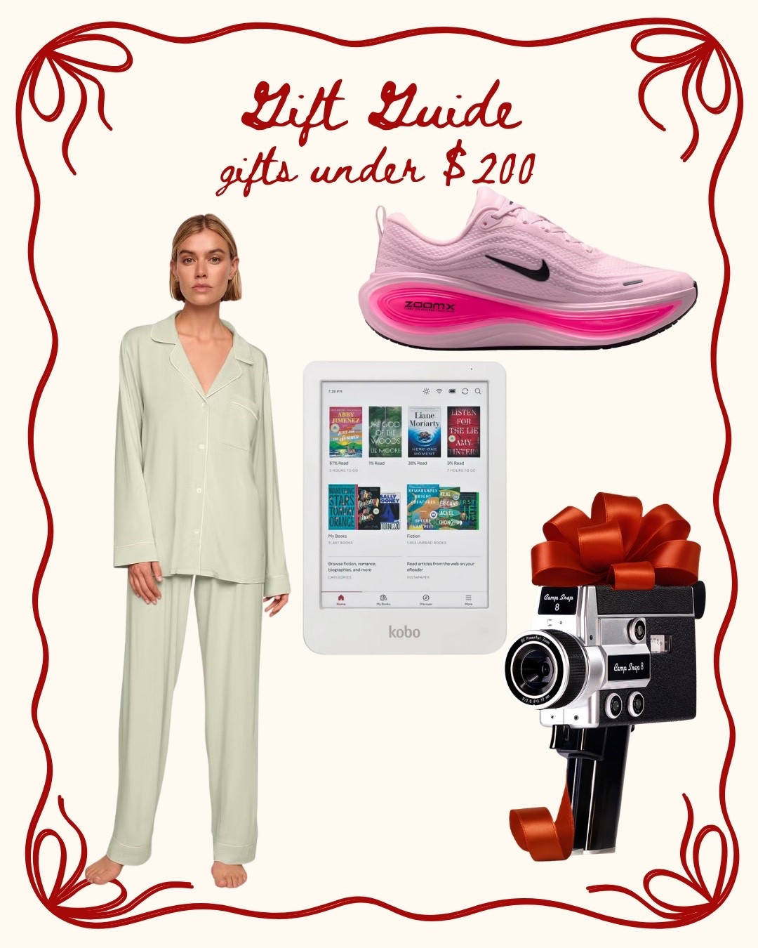 Gifts under $200, eberjey pajamas, kobo Clara color, nike running shoes, CS8 point and shoot video camera

#LTKGiftGuide #LTKHoliday