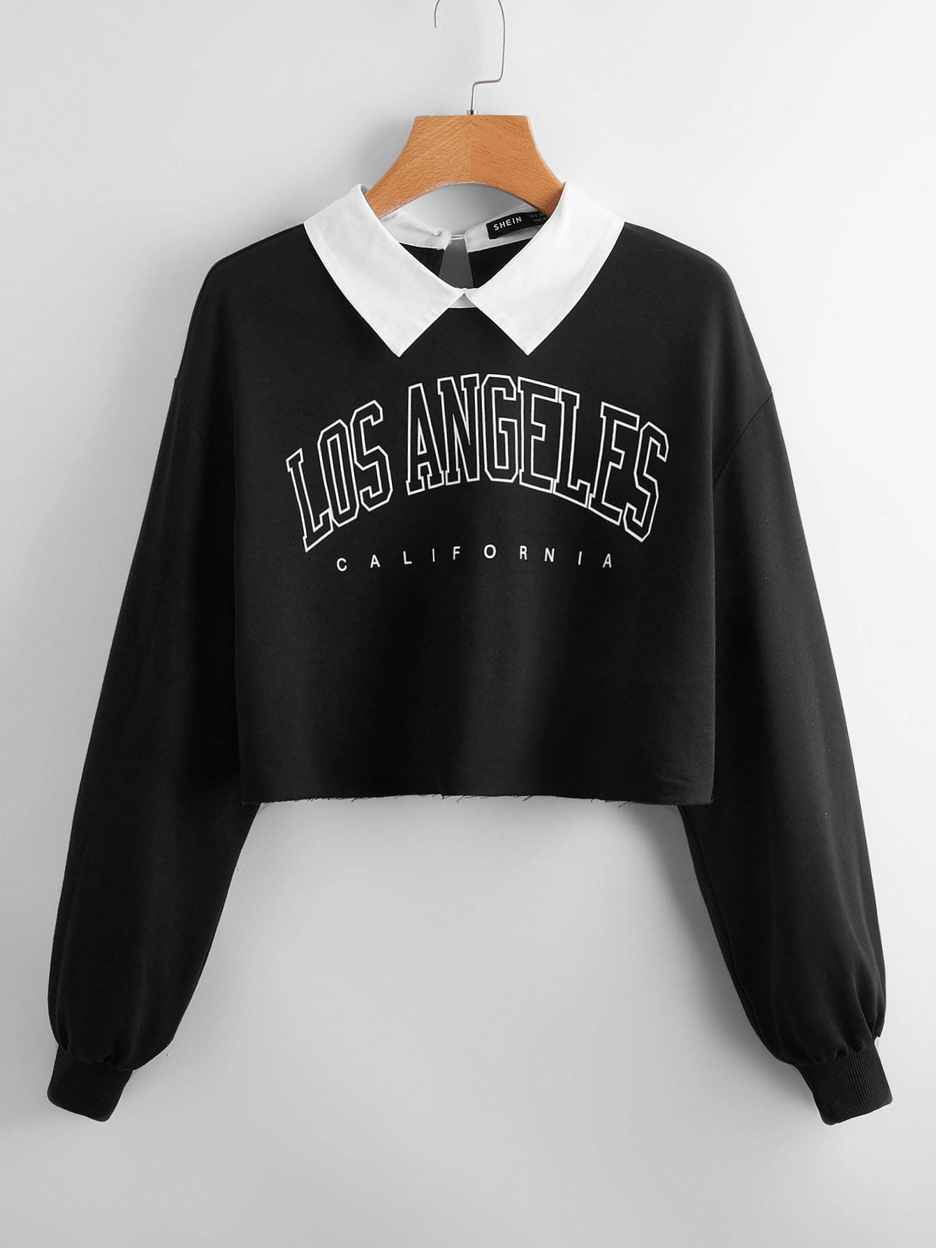 SHEIN Contrast Collar Letter Graphic Crop Pullover | SHEIN